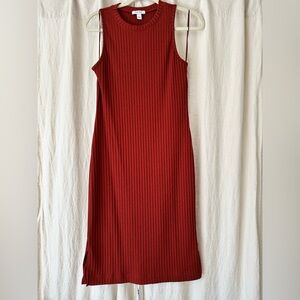 Nine West Ribbed Knit Red-Orange Midi Dress